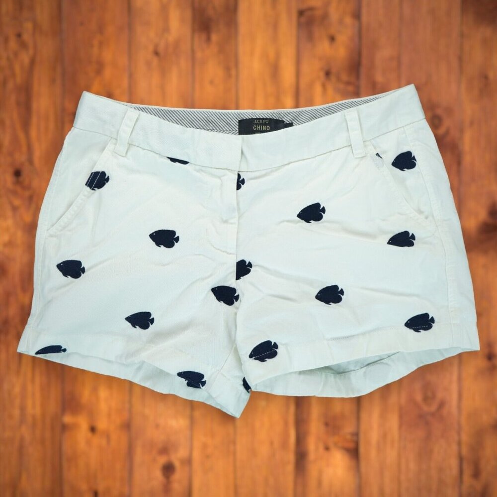 J. Crew Women's Chino White Embroidered Fish Shorts Size 4